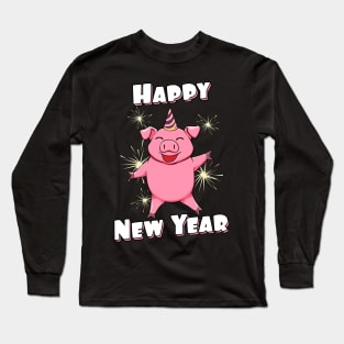 Happy New Year Eve Lucky Pig Cute Piggy Long Sleeve T-Shirt